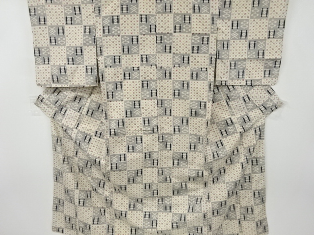 JAPANESE KIMONO / VINTAGE KIMONO / TSUMUGI / WOVEN CHECKERED & GEOMETRIC